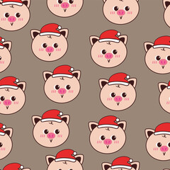 seamless pattern cartoon pig wearing santa hat. cute christmas and winter wallpaper for fabric print, gift wrap paper