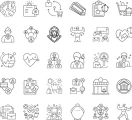 Business, Health, Fitness, and Ecommerce Line Icons Set