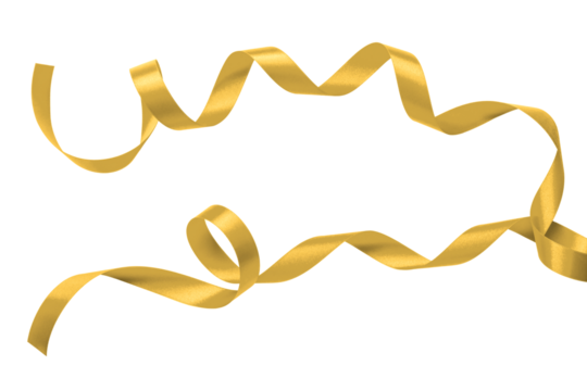 Gold ribbon satin bow curly scroll png set isolated on transparent background for Christmas, birthday and wedding card confetti design decoration