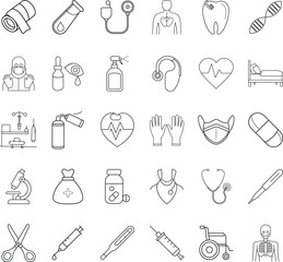 Medical Icons Healthcare, Wellness, Treatment, Diagnosis, Equipment, Symbols, Line Art, Clinic, Hosp