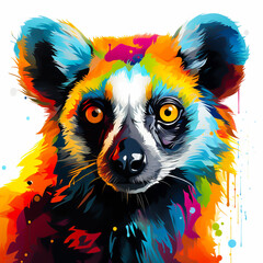 Lemur with big eyes drawn in bright and cheerful colors. Madagascan wildlife in cute cartoon style.