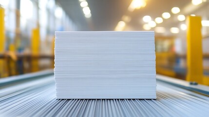 Freshly Printed Pages on Conveyor Belt in Printing House
