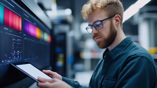 Digital-savvy Designer Reviewing Final Proofs on Tablet Before Approving for Print Production