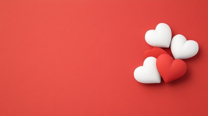 A collection of red and white hearts on a vibrant red background.