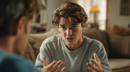A teenager proving his point to his parents in a conflict