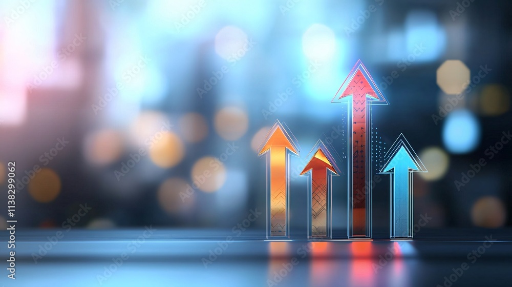 Aufkleber growing bar graph with vibrant arrows indicating upward trends in a visually appealing background. s