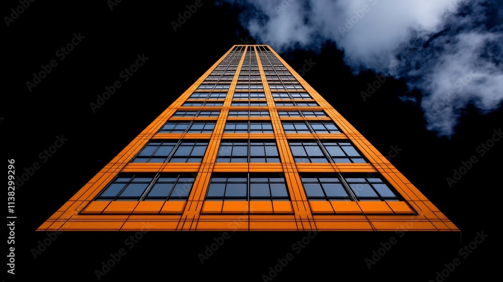 Aufkleber reaching for the sky: an orange skyscraper stretches towards the clouds, emphasizing the ambition an
