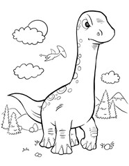 Brachiosaurus Dinosaur Coloring Page Vector Illustration Art