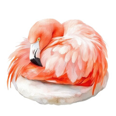 A peaceful pink flamingo resting elegantly on a nest, showcasing its vibrant plumage and unique posture, creating a serene wildlife scene.