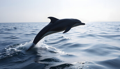 Obraz premium Solitary Dolphin Breaching Gracefully Amidst Sparkling Waves