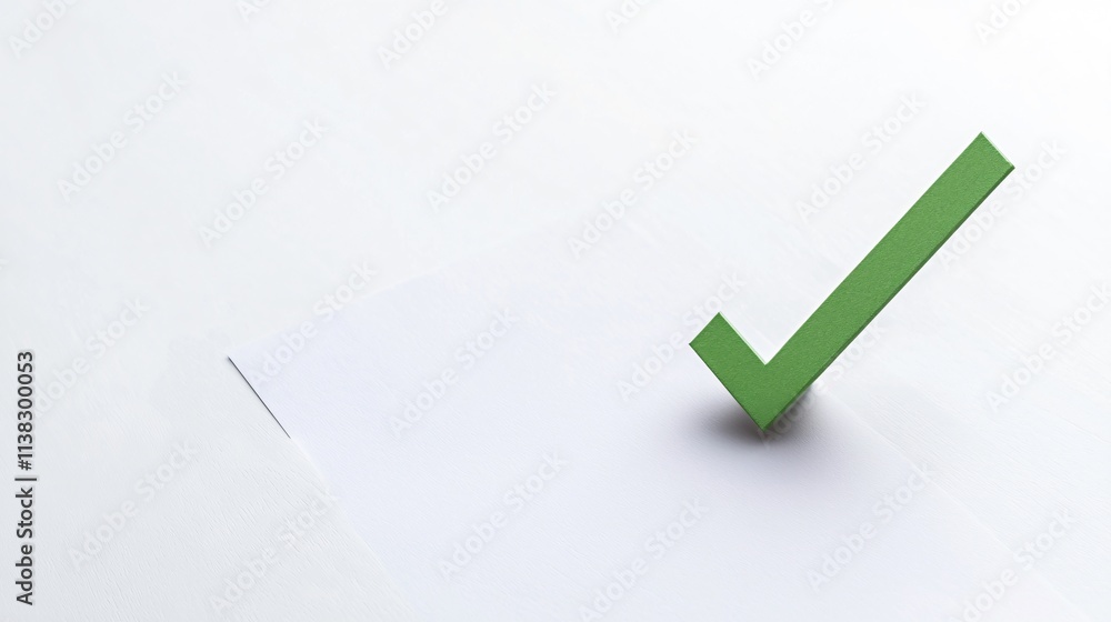 Poster green checkmark symbolizing approval on a blank surface. signifying progress and success.