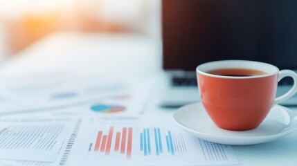 Productive Workspace with Financial Documents and Laptop