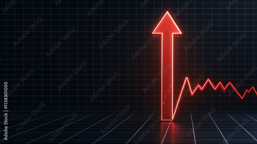 Poster red arrow pointing up with fluctuating line graph on a dark background, symbolizing growth. signifyi