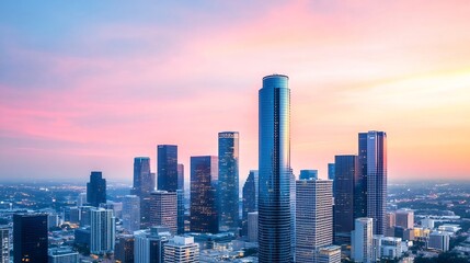 High-Rise Office Buildings with Panoramic City View at Dusk or Dawn