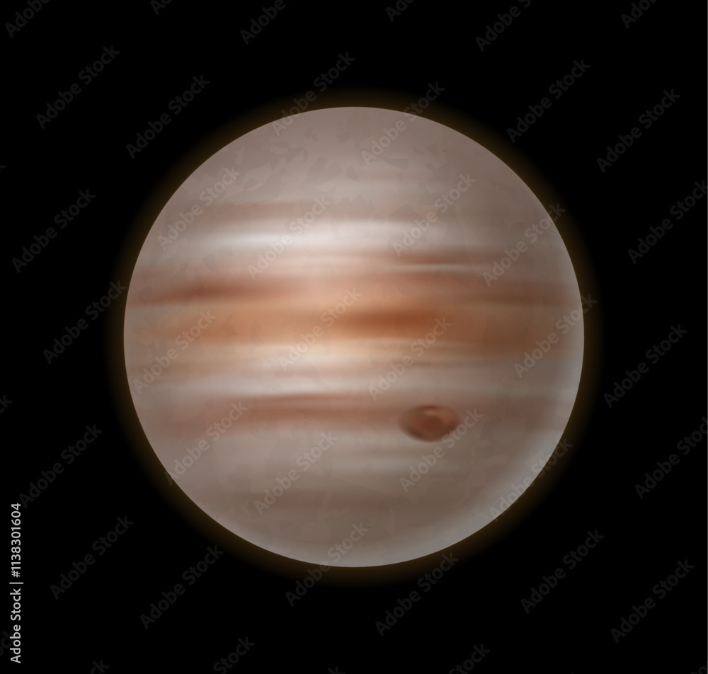 Poster jupiter solar system planet isolated on black background. cartoon style vector illustration of globe