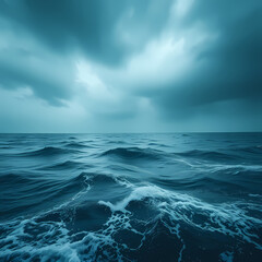 Fototapeta premium Dark Turbulent Ocean Waves Under a Stormy Cloudy Sky