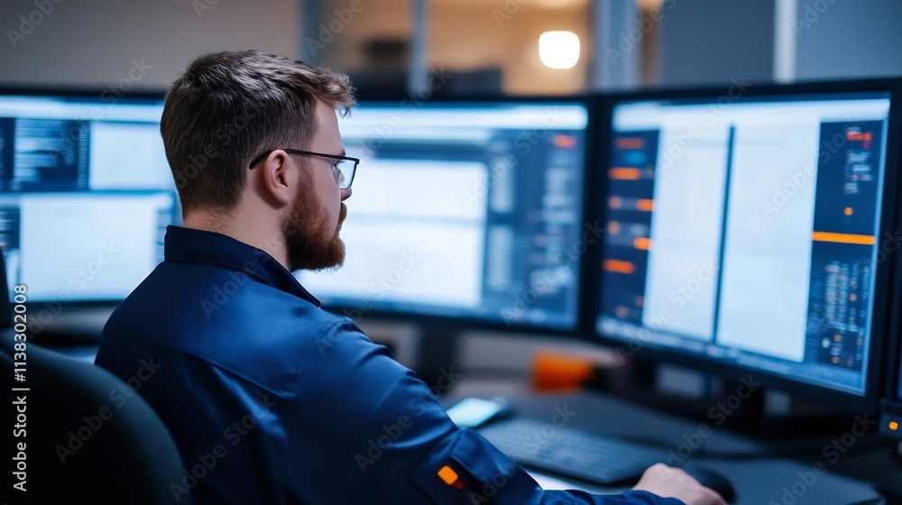 Poster worker monitoring digital printing press settings for control and accuracy