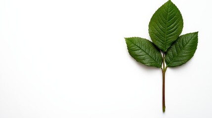 Three Green Leaves on White Background 