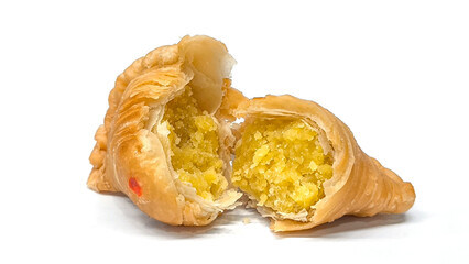 curry puff pastry isolated on white background. Snacks in Thailand. Bean Paste Pastries