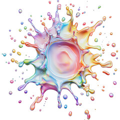 Colorful splash of liquid with vibrant rainbow hues and dynamic droplets