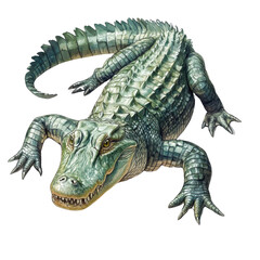 Fototapeta premium Detailed illustration of a crocodile, showcasing its textured skin and powerful stance, isolated on a white background for clear visibility.