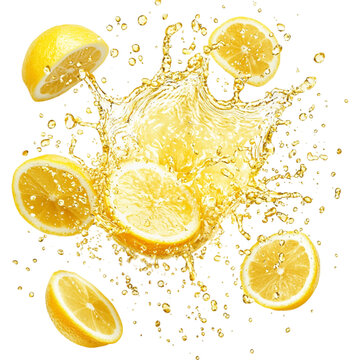 vibrant lemonade splash with fresh lemon slices creating refreshing scene