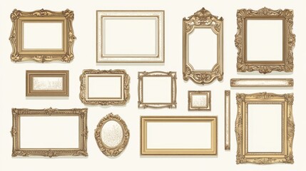 Set of vintage frames and borders isolated on white background.
