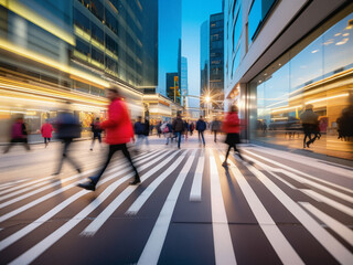 Beautiful motion blur of people walking in the morning rush hour