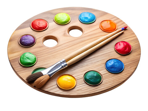 palette with paints and brushes