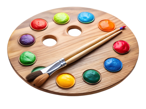 palette with paints and brushes