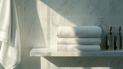 Elegant Bathroom Scene with Soft Towels and Modern Accessories