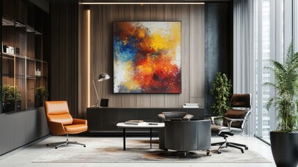 Modern Office Interior Design with Abstract Art