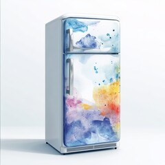 Watercolor fridge, white background