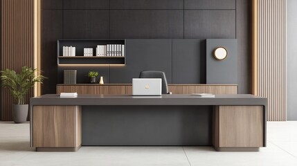 Elegant and Modern Office Space with Sleek Desk and Business Essentials