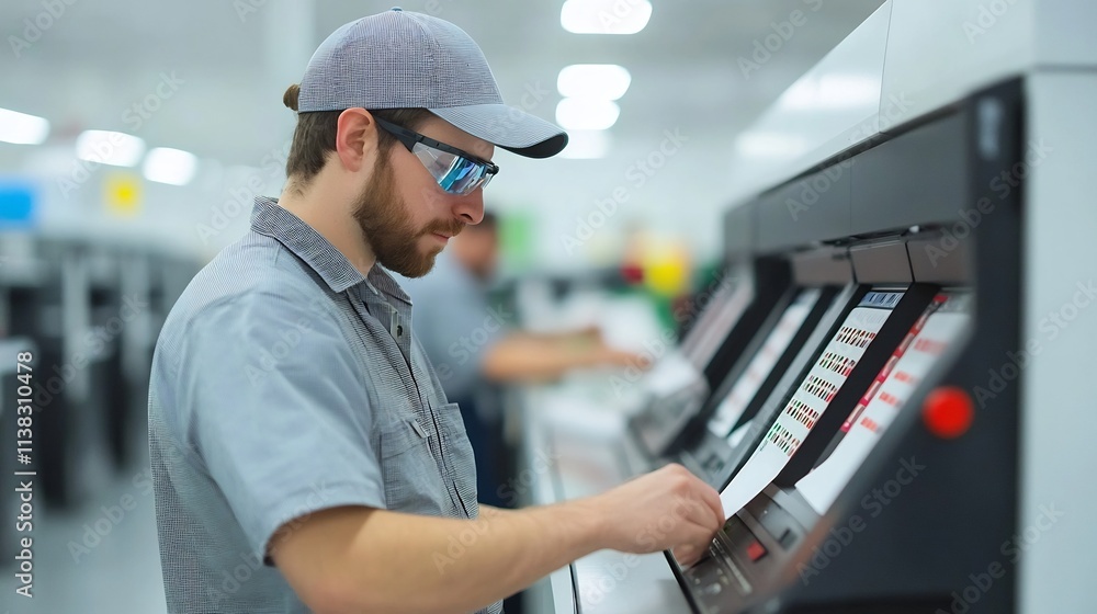 Poster technician ensuring optimal machine and color balance before full production run