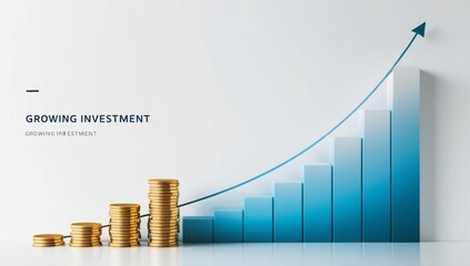 Stacked coins displaying increasing growth accompanied by a visualized economic chart, symbolizing success in business, finance, or investments.
