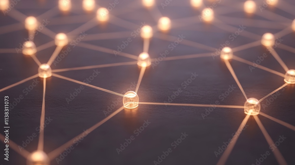 Poster global network connection illuminated nodes interconnected lines