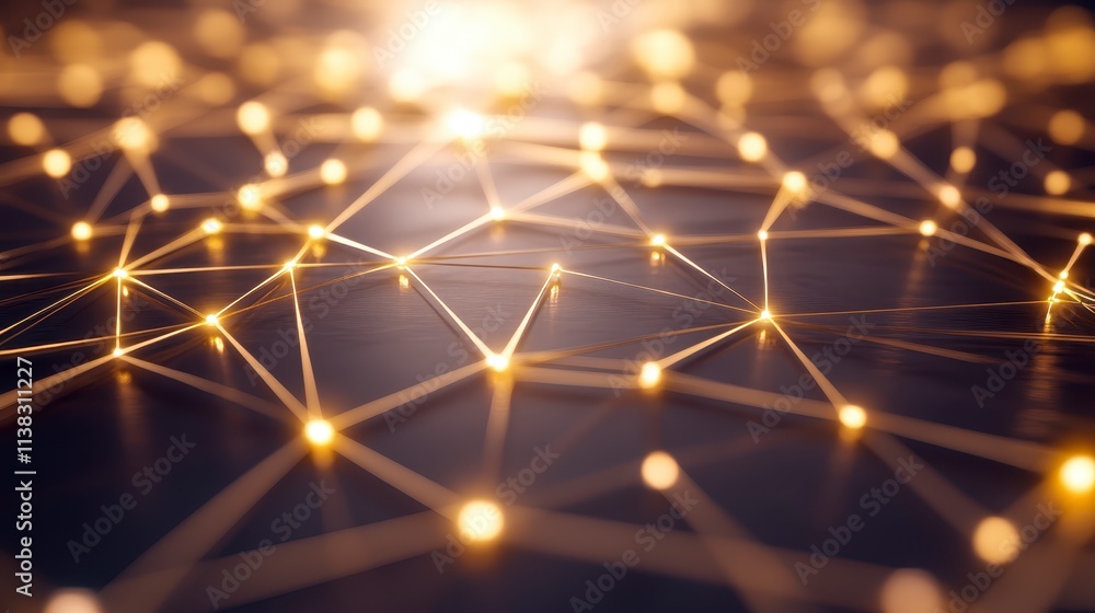 Poster golden network connection abstract technology background