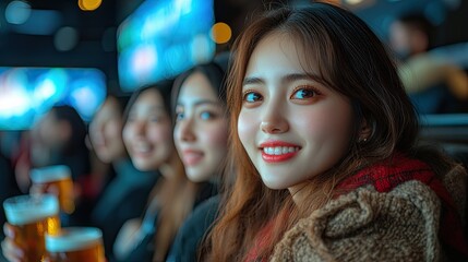 A group of young women are enjoying drinks together at a bar.