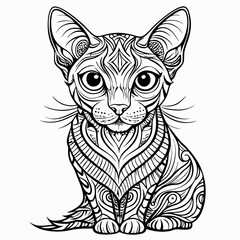 A detailed and beautiful line drawing of a cat. ,white background