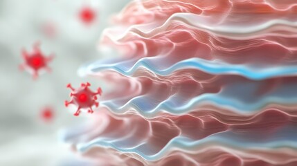 Obraz premium Microscopic Cell Surface Virus Attack 3D Render Medical Science