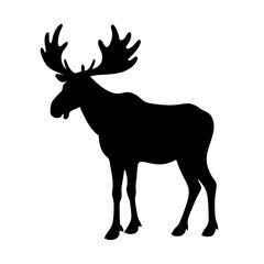 Moose silhouette vector, Animal moose vector illustration, Black & white animal moose vector art design isolated.
