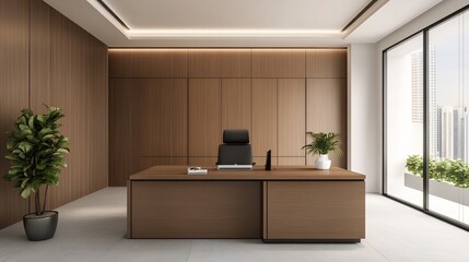 Productive Professional Office with Modern Desk and Laptop