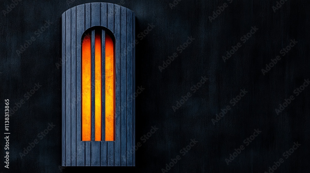 Poster dark wall, glowing window: mysterious and atmospheric image of a glowing window set into a dark wall