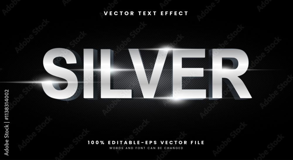 Poster silver editable text effect template with shiny and elegant text style