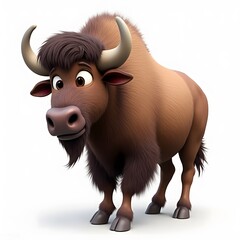 Cartoon Buffalo Clipart - Cute 3D Animal Illustration on White Background

