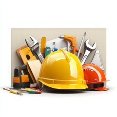 Fototapeta premium Construction Tools and Hard Hats