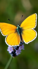 Fototapeta premium Bright Yellow Butterfly on Lavender Insect Nature Wildlife