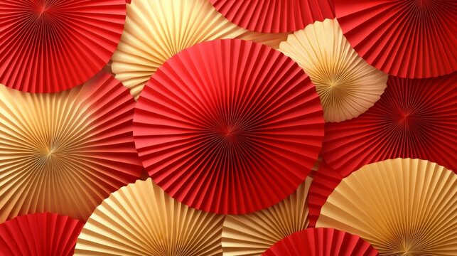 Red and gold fan pattern background. Festival or wedding traditional asian decoration. Lunar New Year chinese banner template