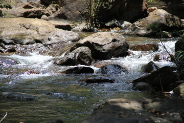 a dark stone in river